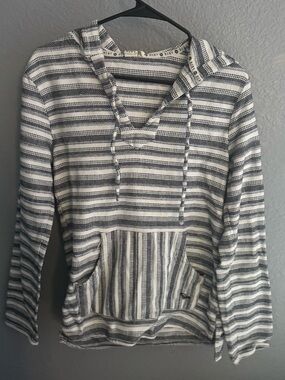 Roxy Black & White Striped Hooded Pullover